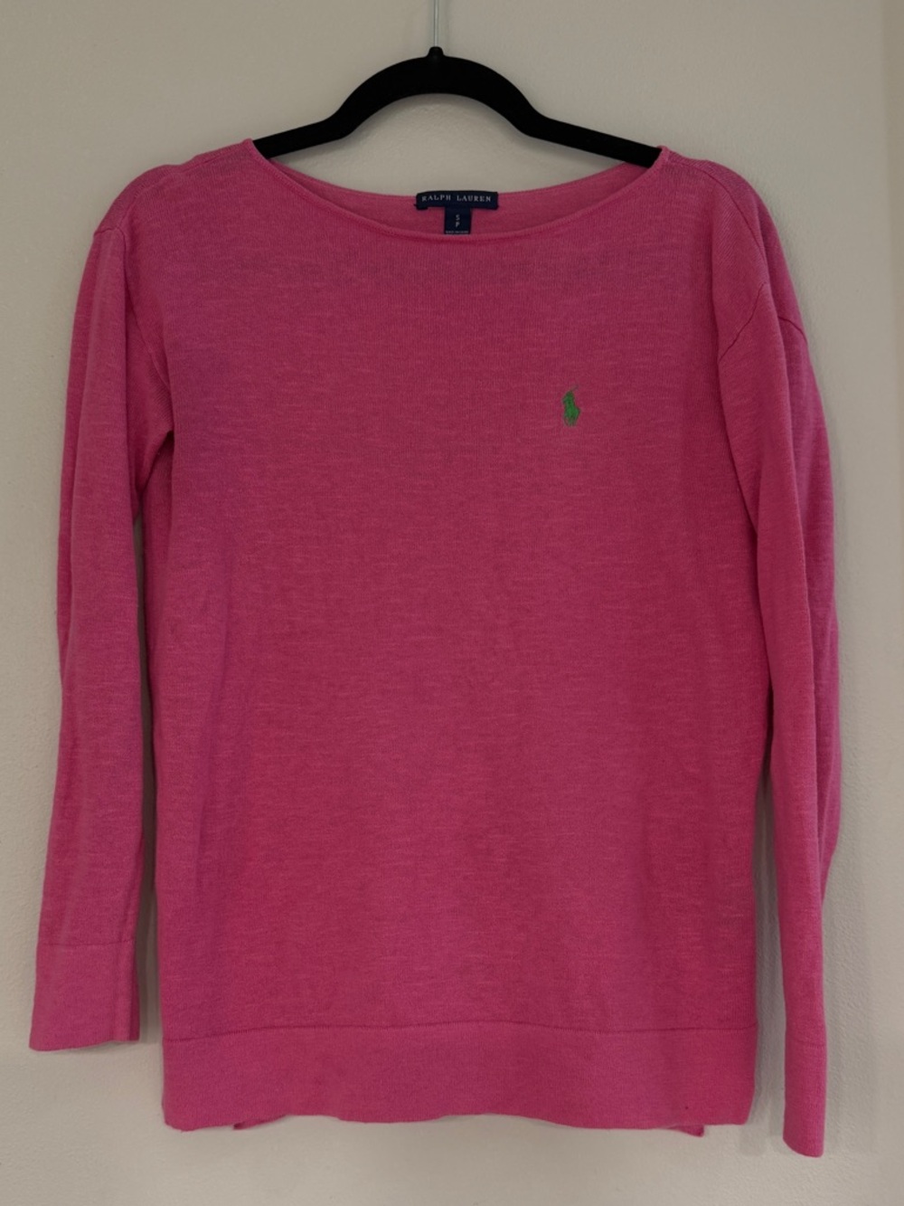Ralph Lauren Hot Pink Sweater with Green Pony Logo